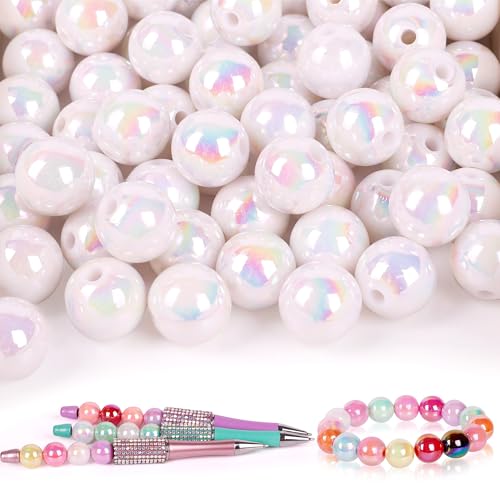 100 Pcs Beads for Pens - Focal Beads for Beadable Pens, Acrylic Bead for Beaded Pen, Rainbow Bead Keychains Bracelets Crafts, White - color: White, size: 100 pcs