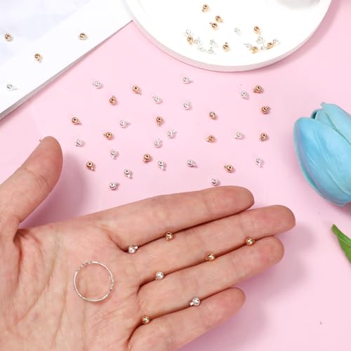 60 Pcs Crimp Beads Stopper for Bracelets, Crimp Beads for Jewelry Making 3 mm Round Positioning Spacer Bead Positioning Spacer Bead for Jewelry Making Gold Silver MetalBead