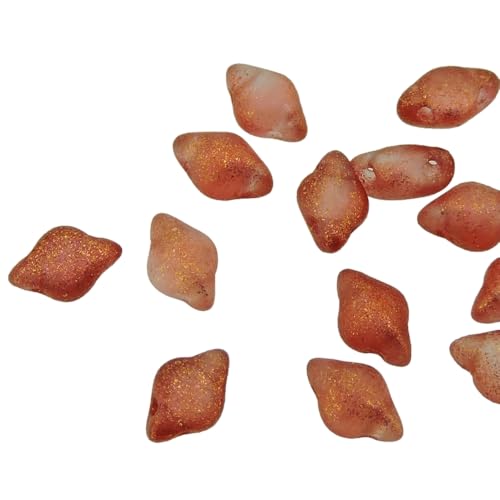 GemDuo Beads, 2-Hole Diamond Shaped Czech Glass Beads 5x8mm 10 Grams Frozen Matte Hot Red