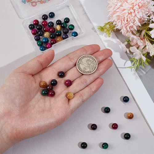 40PCS 8MM Tiger Eye Gemstone Beads with Hole Natural Round Stone Energy Pink Blue Green Smooth Polished Loose Spacer Bead Bulk for Jewelry Making Earrings Bracelets Necklaces DIY Crafts - size: 8mm 40pcs