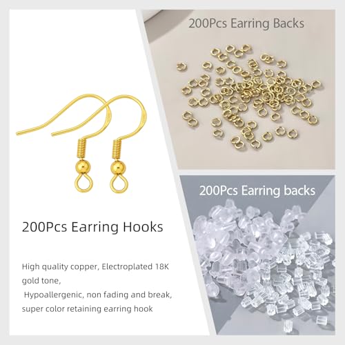 600PCS Earring Making Kits 18K Gold Earring Hooks Hypoallergenic Ear Wires Fish Hook for DIY Jewelry Making Bulk Pack - color: 18k Gold