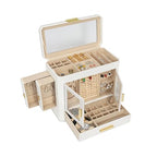 11" Large Jewelry Box White Woven PU Leather Storage Case Holds 100+ Pieces, Jewelry Case with Metal Handles for Necklaces, Rings, Earrings – Elegant Gift for Women - color: Beige-Large