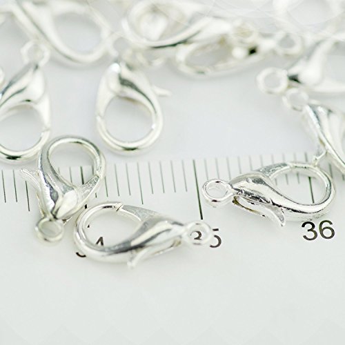 Yueton Curved Lobster Clasps-100pcs 7x12mm Silver Plated Lobster Claw Clasps DIY Jewelry Fastener Hook,Necklace DIY Fasteners (Silver) - color: Silver