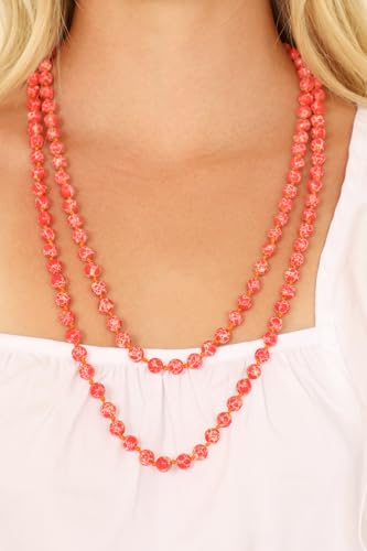 Bead Strand Versatile 60" Long Wrap Necklace - Handmade Knotted Multi Layer Sparkly Crystal, Semi Precious Natural Stone, Lava, Glass Faux Pearl - color: Red