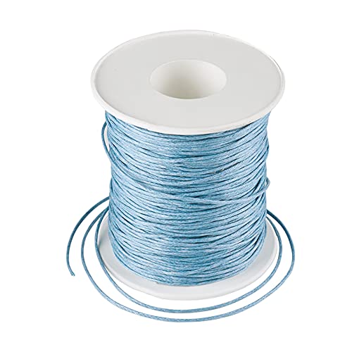 100 Yards Waxed Cotton Round Cord Threads Light Steel Blue Braided Beading Cord Strings Bracelet Necklace Wire 1mm(0.04 inch) with Spool for DIY Sewing Jewelry Crafts Making Macrame Supplies - color: Light Steel Blue, size: 1mm