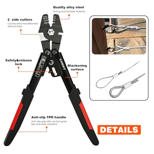 Sanuke Wire Rope Crimping Tool for 3/64 1/16 5/64 inch Aluminum Crimping Loop Sleeves Kit with 160pcs Aluminum Crimping Loop Sleeve and 10pcs Stainless Steel Thimble