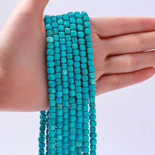 Natural Faceted Blue Turquoise Cube Stone Beads 5-5.5mm 60pcs/str Loose Square Semi Gemstone Stone Beads for Making Bracelets Necklace Earrings - color: Blue Turquoise