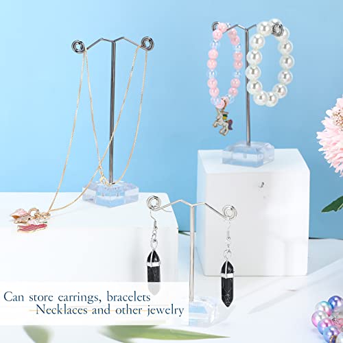 Macarrie 18 Pcs Metal Earring Holder T Bar Earring Display Stand Organizer Countertop Hanger Hanging Jewelry Towers with Acrylic Base(Clear) - color: Clear