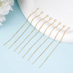 Beebeecraft 1 Box 10Pcs 18K Gold Plated Ear Threads Dangle Bar Through Threaded Long Chain Earrings Pierced Dangling Drop Stud Earrings with Loop 3.34inch - color: Golden, size: 87mm