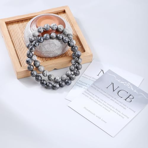 NCB 2.3-Piece 4mm Natural Crystal Gemstone Stretch Bracelets – Handmade Reiki Energy Healing Jewelry for Meditation,Yoga, Unisex - color: 2PCS ( Black Larvikite+Map Jasper ), size: 8mm