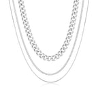 3PCS Gold Necklaces for Women,Chunky Statement Gold Plated Necklace Stack Layered Sterling Silver Herringbone Chains for Women Dainty Trendy Silver Chains Stacked Jewelry Gifts - color: silver statement necklace set