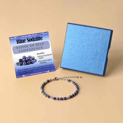 LPBeads Beaded Bracelets for Women Energy Gemstone Charm Jewelry Adjustable Bracelet Gifts for Mom, Daughter, Wife, Friends, Bestie - color: Blue Sodalite