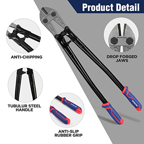 WORKPRO 30" Bolt Cutter, Chrome Molybdenum Steel Blade, Heavy Duty Bolt Cutter with Soft Rubber Grip, Cutting Tool for Cut Chain, Wire, Screw, Rivet - size: 30"