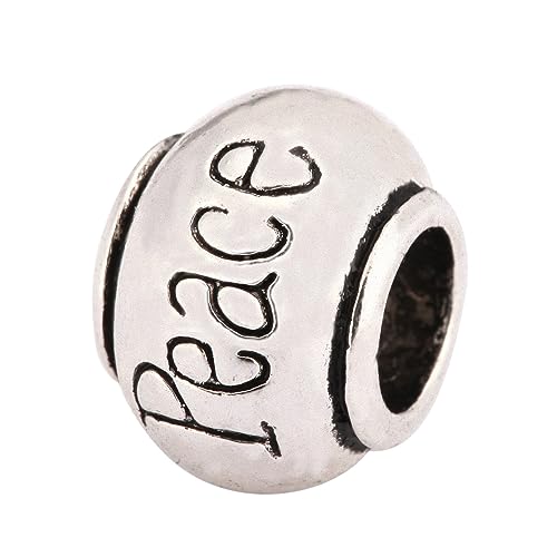 20pcs Peace Beads Large Hole Loose Round Bead (4.5mm Hole) Antique Silver Metal Spacer for DIY Craft Jewelry Making MEC-C8 - size: Peace Bead