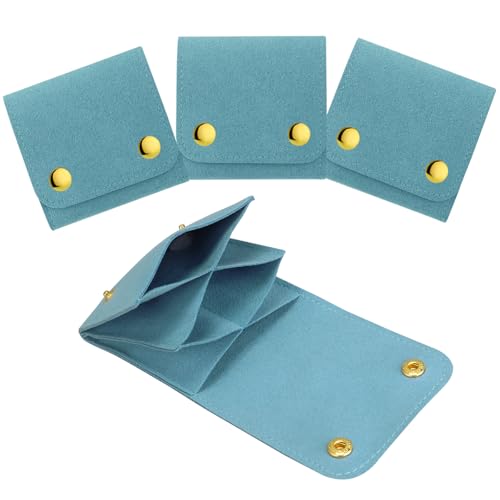 3Pcs Microfiber Jewerly Rolls Small Jewelry Bags for Jewelry Gift Bags Jewelry Organizer Pouch with Double Snap Button for Jewelry Travel Jewelry Pouch, 3"x3"(Sky Blue) - color: Sky Blue