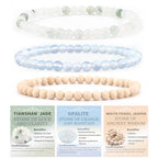 2/3-Pieces 4mm 6mm 8mm Natural Crystal Gemstone – Handmade Reiki Energy Healing Stretch Bracelets Jewelry for Yoga, Meditation, Unisex - color: 3 Pieces (Opalite&TianshanJade&WhiteFossilJasper), size: 4mm