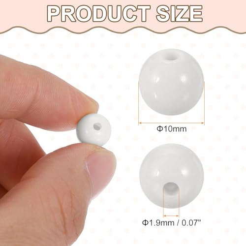 HARFINGTON 200pcs White Acrylic Round Beads 10mm Dia 1.9mm Hole Plastic Resin Smooth Balls Loose Bead for Jewelry Making Bracelets Necklace Earrings DIY - color: White, size: 10mm