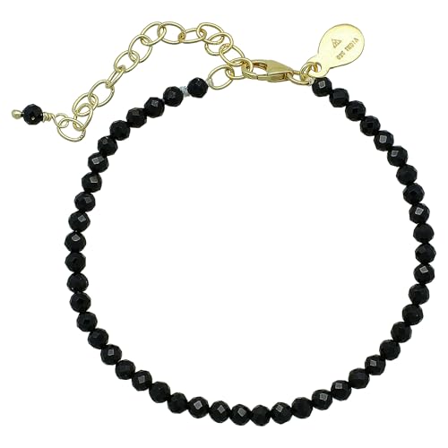 Faceted Bracelet for Women, Certified 925 Sterling Silver with 18K Gold Vermeil Healing Crystal Bracelets for Women - Crystals and Healing Stone Bracelet Women Jewelry for Gift - color: Black Onyx