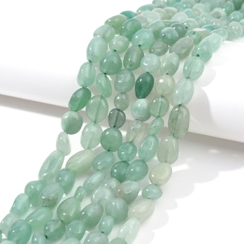 Green Aventurine Pebble Nugget Oval Free Tumbled Stone 6-8mm Natural Gemstone Loose Beads Approx 15.5 inch for DIY Jewelry Making - color: Green Aventurine