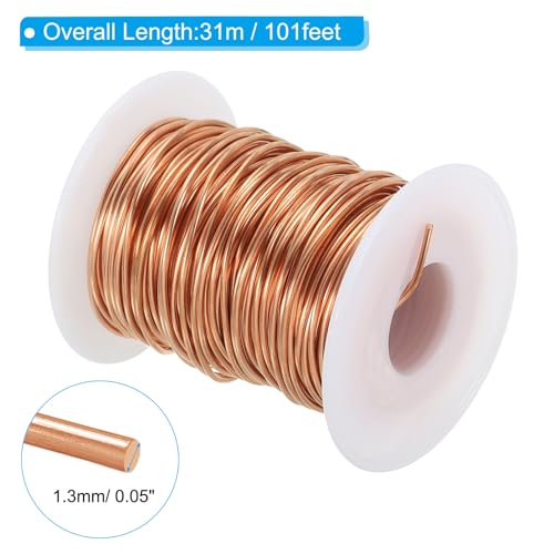 PATIKIL 101.7 Feet Solid Bare Copper Wire,16 Gauge 99.9% Pure Copper Wire 1.3mm Soft Beading Wire Metal Plant Stem Ties for Jewelry Craft (31m) - size: 1.3mm x 101.7ft