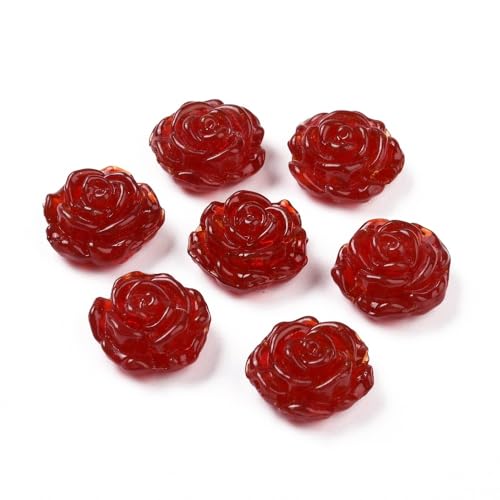 DanLingJewelry 5Pcs Handmade Lampwork Glass Crystal Rose Beads Red Flower Shape Beads for Jewelry Making Accessories