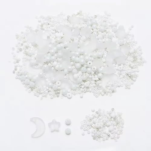 Mixed Star Moon Crystal Glass Beads Seedbeads Loose Round Pearl Beads for Jewelry Making Craft Bracelets Necklaces Earrings DIY Crafts Projects White Glass Spacer Bead Kits for Crafts - color: White