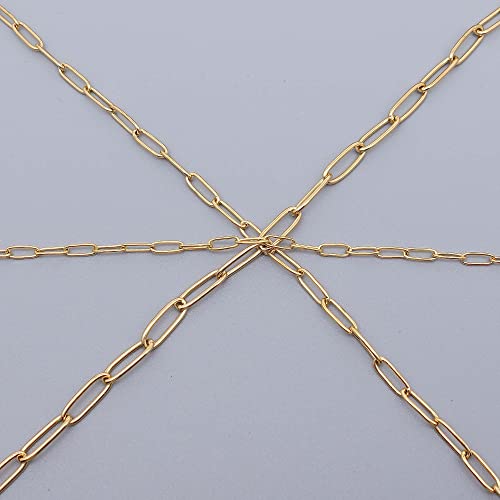 THREENEST 16.4-Feet Width 2.5mm Stainless Steel Paperclip Chains, 18K Real Gold Plated, Soldered Cable Long Craft Chain for Necklace Bracelet Earring Jewelry Making (2200-GOLD-5M) - color: Gold, size: Width 2.5mm-16.4 Feet