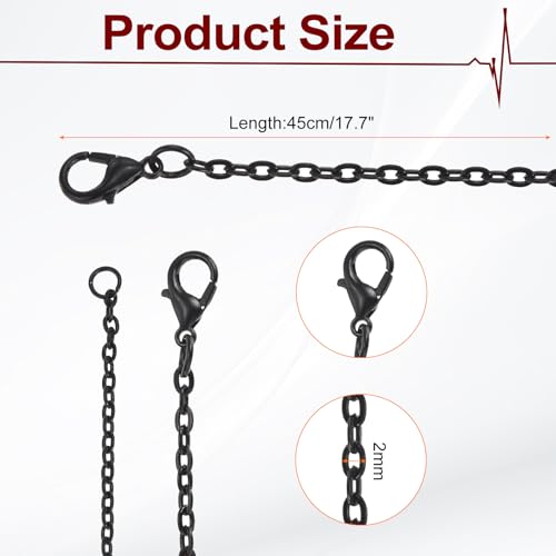 HARFINGTON 20 Pack 18 Inch Necklace Chains Bulk 2mm Black Plated Cable Chains with Lobster Clasps for Jewelry Making - color: Black, size: 18 Inch x 2mm
