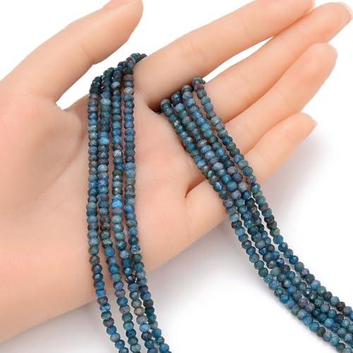Adabele 30 Inch Natural Blue Apatite Healing Gemstone 4mm x 3mm Tiny Small Faceted Round Rondelle Loose Beads Stone Spacer (250-270pcs) for Craft Jewelry Making GK-B8 - color: Blue Apatite, size: 4mm x 3mm - 30 inch/2 strands