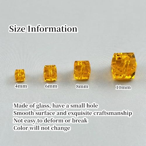 200pcs 4mm Crystal Glass Cube Beads Square Glass Beads Crystal Spacer Beads for Bracelets Necklace Earring DIY Jewelry Making Craft(Gold Yellow) - color: Gold Yellow, size: 4mm