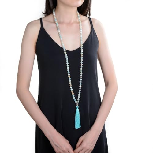 Adabele Premium 108 Mala Beads Malas Necklace - Natural Healing Gemstone Tibetan Buddhist Japa Prayer Meditation Reiki Chakra Stone Quartz Rock Women Men Jewelry - style: Multi-Color Amazonite