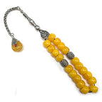 Simple Designed Natural Stone Worry Beads - Prayer Beads Tesbih-Tasbih-Tasbeeh-Misbaha-Subha-Sebha-Sibha-Rosary (Yellow Resin Drum -13X9 mm- 19 Big Beads) - color: Yellow Resin Drum -13X9 mm- 19 Big Beads