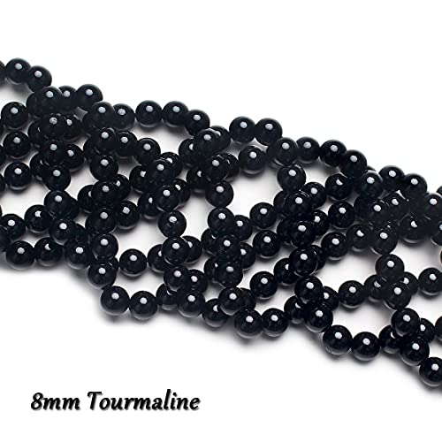 70PCS Natural 8MM Healing Gemstone, Black Tourmaline Energy Stone Round Loose Beads, Semi-Precious Crystal Beads with Free Elastic String for Jewelry Making DIY - color: Black Tourmaline, size: 8MM