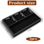 2 Pieces Faux Leather Valet Tray for Men, Stackable Jewelry Organizer for Drawers, Nightstand Caddy Tray for Key, Wallet, Sunglass, Watch, Coin, Phone, Bedside Desk-top Storage (Black)