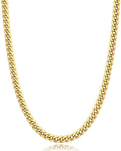 Momlovu Cuban Link Chain Necklace for Men Boys | 316L Stainless Steel Diamond-Cut Cuban Chain, Mens Jewelry, 4mm 6mm 18-26 Inch, Gifts for Men Boys - color: 4.0mm-18k gold plated, size: 24