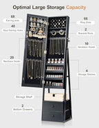 Nicetree Mirror Jewelry Cabinet Standing, Lockable Jewelry Cabinet Armoire with 2 Drawers, Full Length Mirror with Jewelry Storage, Christmas Gifts, Black - color: Black