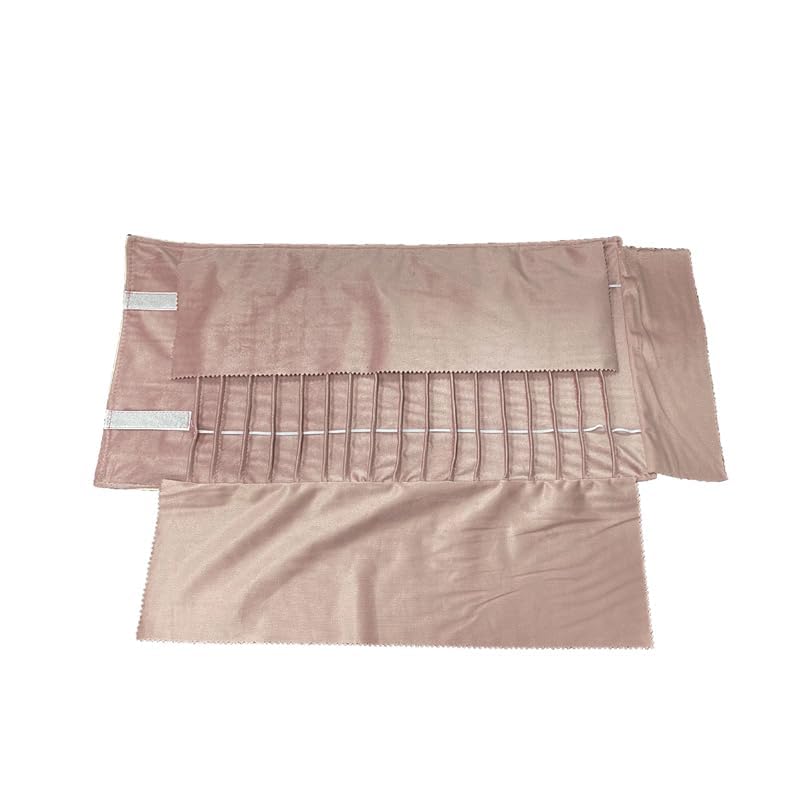 Portable Jewelry Roll Untangled Secure Necklace Travel Storage Bag Displays Holder 16 Chain (gray PU and pink) - color: gray PU and pink
