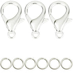 90PCs Fadeless Lobster Claw Clasps (10mm) & Jump Rings for Jewelry Making, Necklace Bracelet Findings & Supplies (Silver Plated) - color: Silver Plated