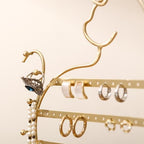 NIKKY HOME Cat Earring Holder Hanging Organizer Stand Metal Jewelry Tree Table Top Ear Stud Holder Tower Rack with Ring Tray and Hook for Girls (56 Holes), Gold