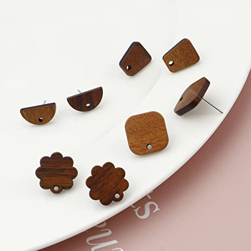 DoreenBeads 30Pcs Natural Wooden Stud Earrings Posts with Loop for Jewelry Making- Trapezoid Wood Earring Posts with Ear Backs for Women DIY Earring Making Personalized Jewelry Findings - color: Trapezoid