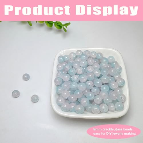 8mm Crackle Glass Beads for Jewelry Making, 700Pcs Round Crystal Beads for Bracelets, DIY Crafts (Blue & Purple Crackle) - color: Blue & Purple Crackle