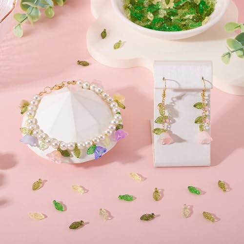 Beadthoven 250Pcs Green Acrylic Leaf Beads 5 Colors Transparent Mini Small Leaves Bead Caps Plastic Plant Leaf Charm Tiny Spacers Bulk for DIY Earrings Bracelet Keychain Necklace Spring Jewelry Making - color: Mini Leaf