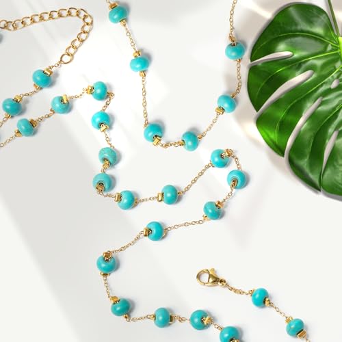 AGOT Beaded Gemstone Necklace for Women: Boho Bead Choker Natural Stone Necklaces - Handmade Jewelry for Summer Beach - color: Green2