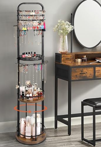 Jewelry Holder Organizer, Floor Jewelry Organizer with Earring Organizer Necklace Holder, Rotating Jewelry Stand Necklace Display Earring Storage, Large Hanging Jewelry Tree for Jewlery Bracelet Ring - color: Black