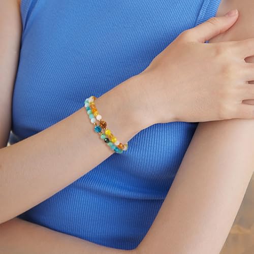 Elecrelive Glass Round Beaded Bracelet Set Clay Beaded Bracelets Stretch Bracelets - color: 4 Colors