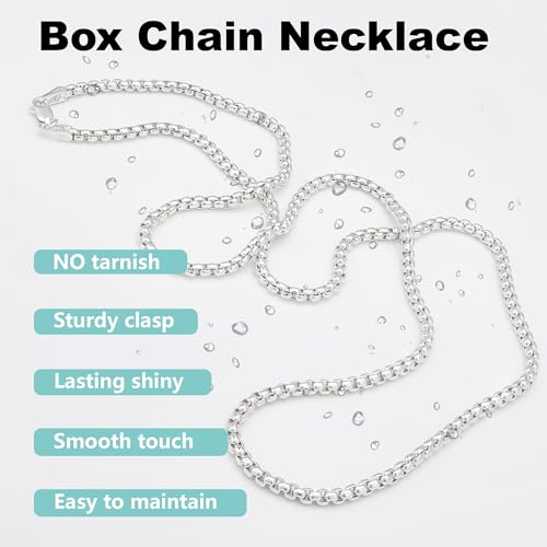 925 Sterling Silver Box Chain Lobster Clasp 2/3/4/5mm Necklace for Women Mens Box Chain Silver/14K Gold Plated Plated Necklace Chain Diamond Cut 16-30 Inches - color: Silver, size: 30, style: 2mm Box Chain