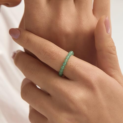 NLIEO Natural Gemstone Stretch Beaded Rings for Women Stackable Dainty Elastic Crystal Rings Jewelry - style: Green Aventurine