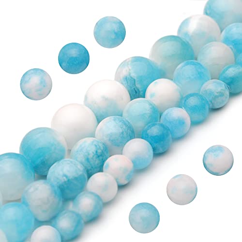 Youngbling Natural Gemstone Beads for Jewelry Making,8mm Blue White Jade Polished Round Smooth Stone Beads for Bracelet Necklace 15 Inch - color: Blue White Jade, size: 8mm
