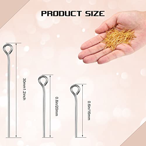 Junkin 1400 Pcs Eye Pins Mix Jewelry Findings 0.63 * 0.79 * 1.18 in Open Eye Head Pins Findings for Jewelry Making DIY Necklace Bracelets(Gold, Silver) - color: Gold, Silver