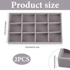 2Pcs 5 x 8.3 Inch Velvet Jewelry Trays Stackable Jewelry Organizer Removable Divider 12 Grids Divided Gray Necklace Storage Container Box Dresser Drawer Case for Earring Ring Display Showcase - style: 12 Grids